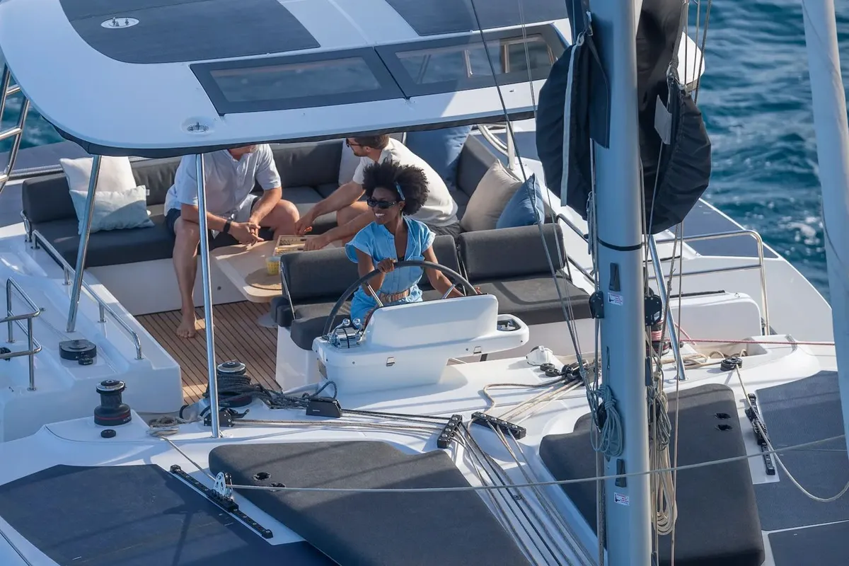 Cockpit of Selanja, a Lagoon 51 OW catamaran at Palma de Mallorca, Spain