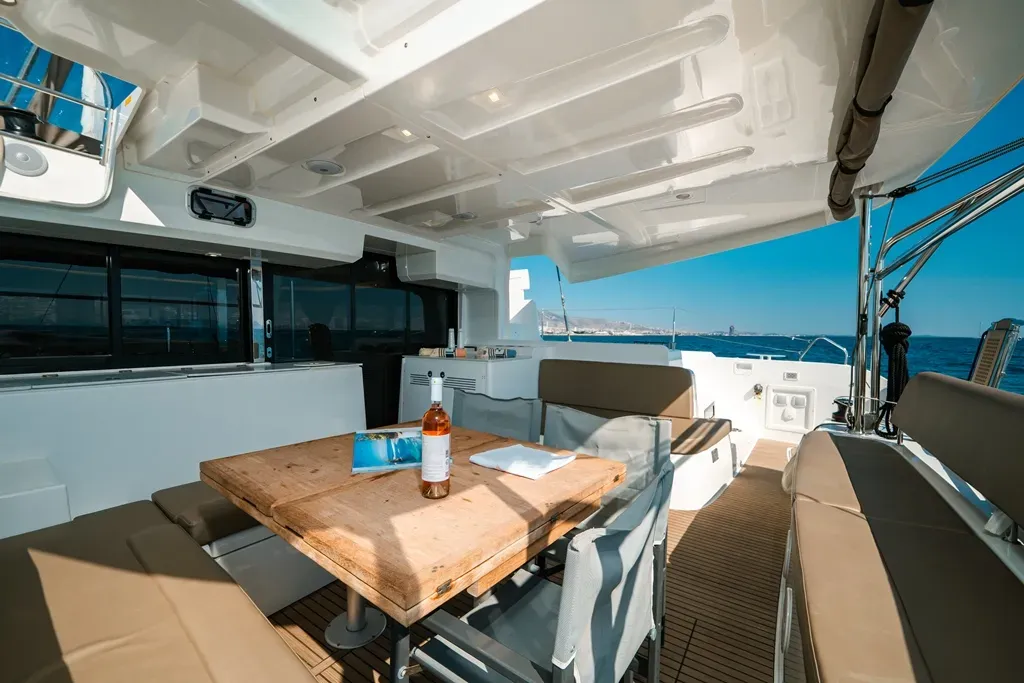 Deck of Mary Grace II, a Lagoon 46 catamaran at Athens, Greece