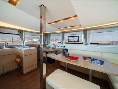 Salon of Mary Grace II, a Lagoon 46 catamaran at Athens, Greece