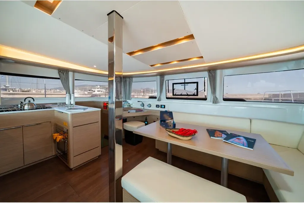 Salon of Mary Grace II, a Lagoon 46 catamaran at Athens, Greece