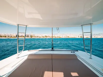 Deck of Mary Grace II, a Lagoon 46 catamaran at Athens, Greece