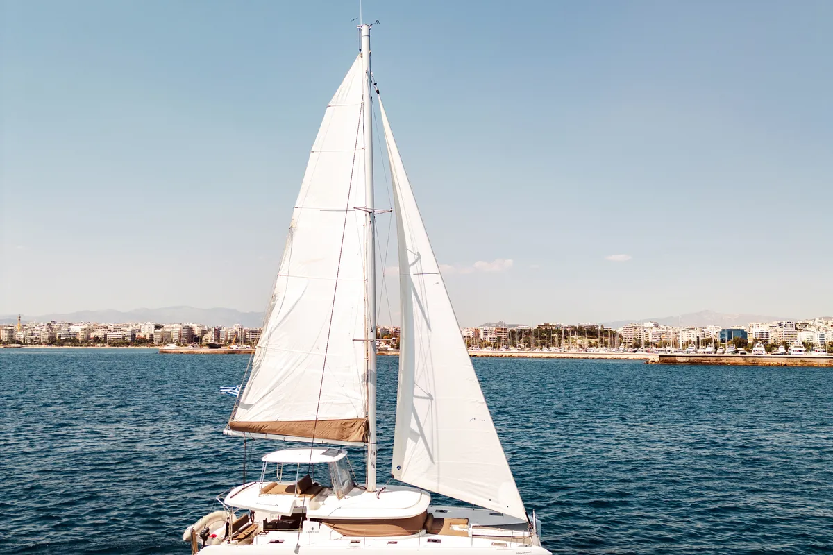 Exterior view of Mary Grace II, a Lagoon 46 catamaran at Athens, Greece