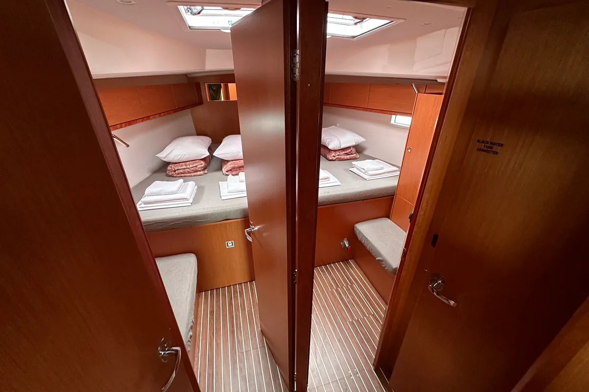 Cabin on Semeli, a Bavaria Cruiser 46 Style sailboat at Kos, Greece