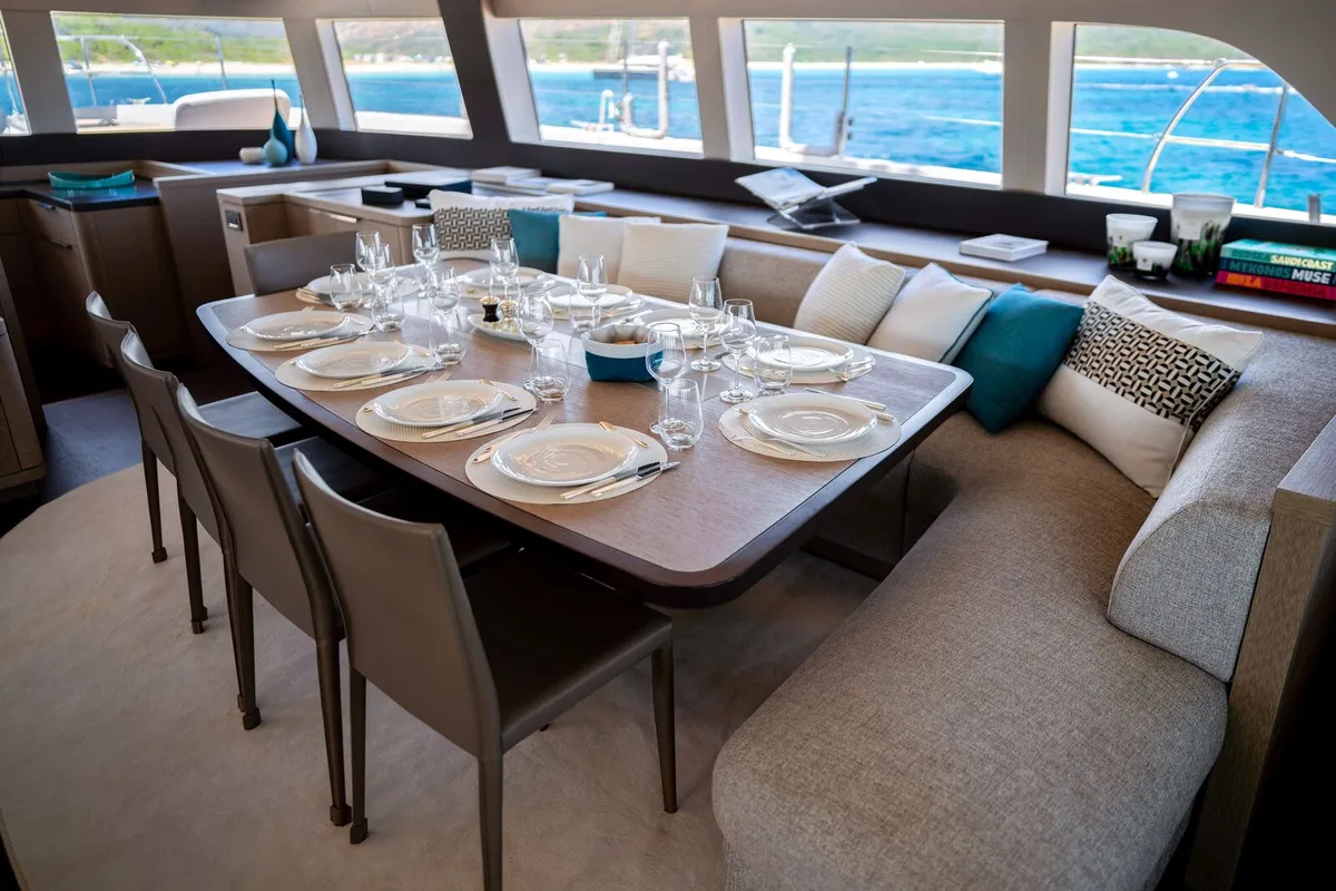 Salon of Spirit of Ponant, a Lagoon Seventy 7 catamaran at Roche Caiman, Seychelles