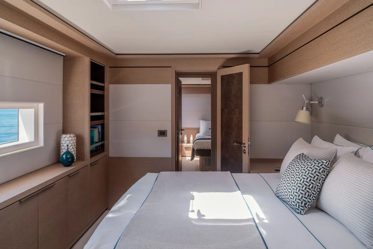 Cabin on Spirit of Ponant, a Lagoon Seventy 7 catamaran at Roche Caiman, Seychelles
