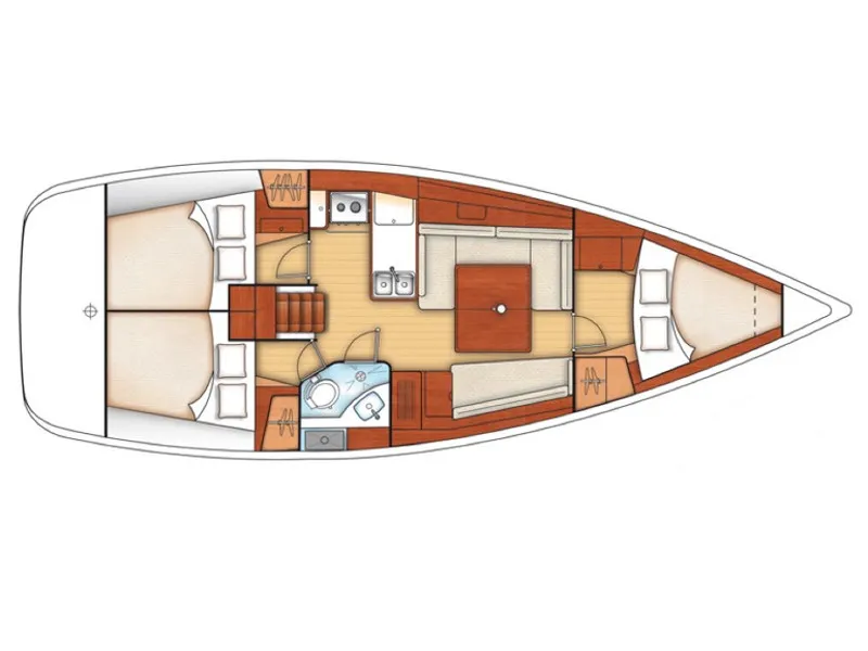 Floor plan of Romantica, a Beneteau Oceanis 37 sailboat at Piombino, Italy