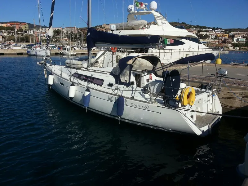 Exterior view of Romantica, a Beneteau Oceanis 37 sailboat at Piombino, Italy
