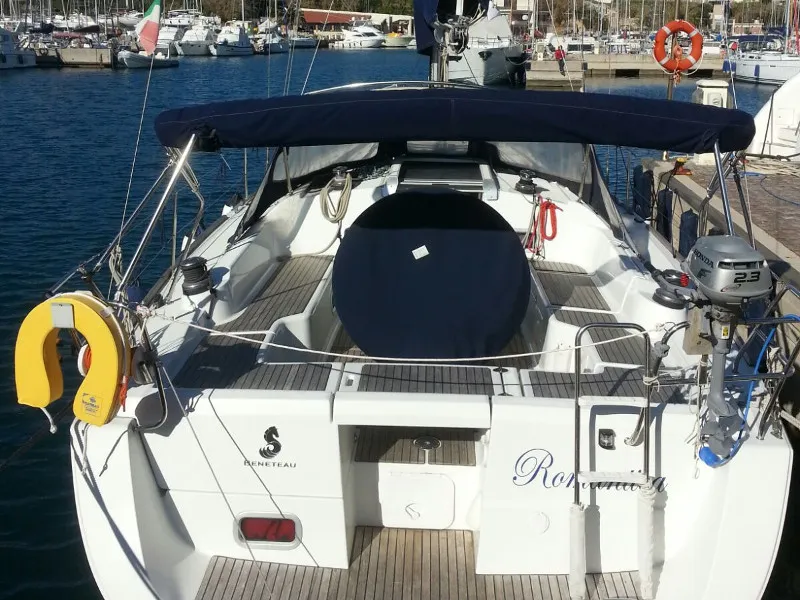 Exterior view of Romantica, a Beneteau Oceanis 37 sailboat at Piombino, Italy