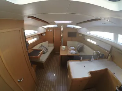 Salon of Sweet Alis, a Jeanneau Sun Odyssey 42DS sailboat at Municipal Unit of Lefkada, Greece