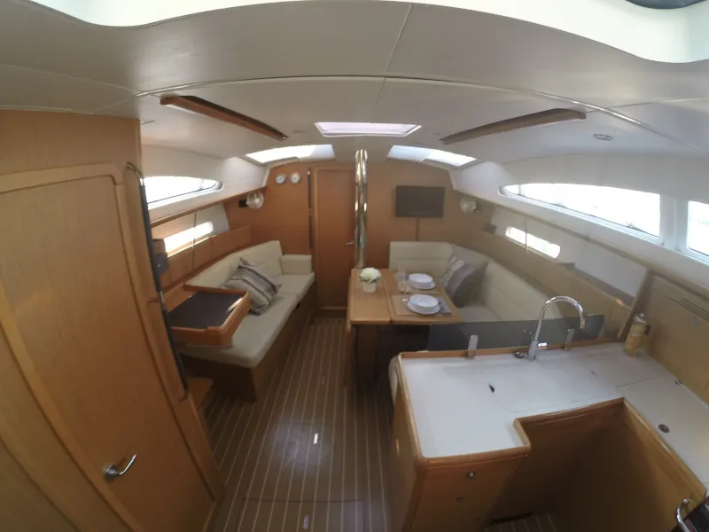 Salon of Sweet Alis, a Jeanneau Sun Odyssey 42DS sailboat at Municipal Unit of Lefkada, Greece