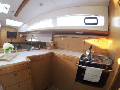 Galley of Sweet Alis, a Jeanneau Sun Odyssey 42DS sailboat at Municipal Unit of Lefkada, Greece
