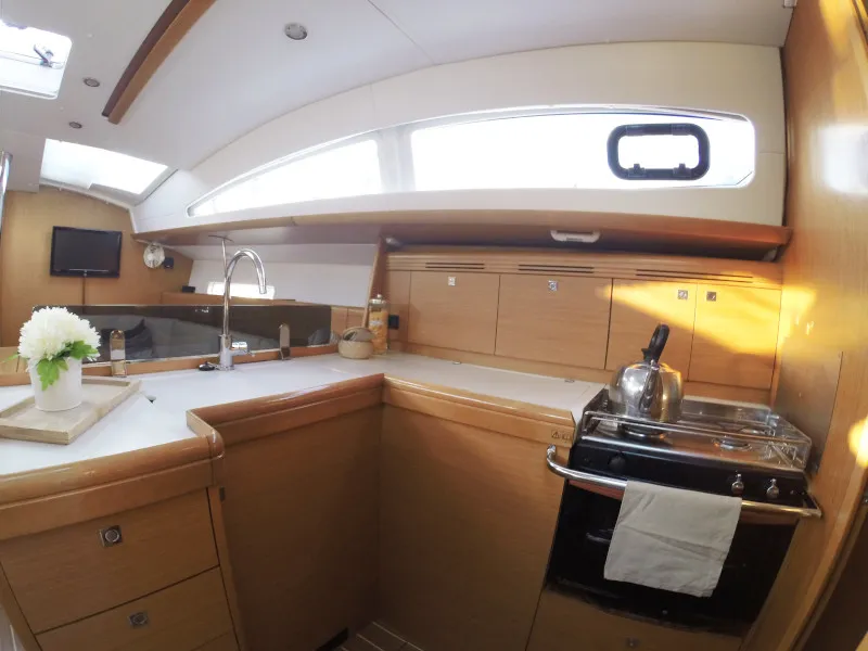Galley of Sweet Alis, a Jeanneau Sun Odyssey 42DS sailboat at Municipal Unit of Lefkada, Greece