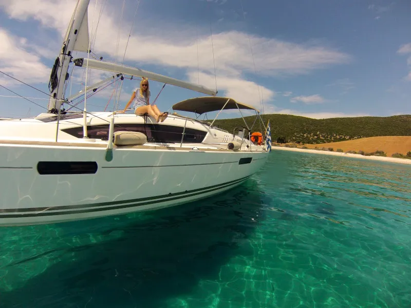 Exterior view of Sweet Alis, a Jeanneau Sun Odyssey 42DS sailboat at Municipal Unit of Lefkada, Greece