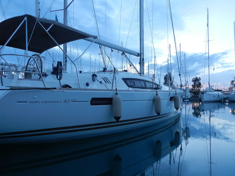 Exterior view of Sweet Alis, a Jeanneau Sun Odyssey 42DS sailboat at Municipal Unit of Lefkada, Greece