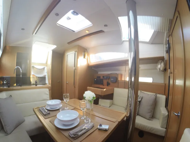 Salon of Sweet Alis, a Jeanneau Sun Odyssey 42DS sailboat at Municipal Unit of Lefkada, Greece