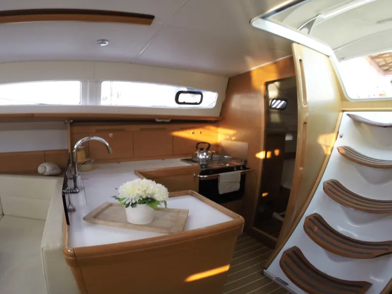 Galley of Sweet Alis, a Jeanneau Sun Odyssey 42DS sailboat at Municipal Unit of Lefkada, Greece