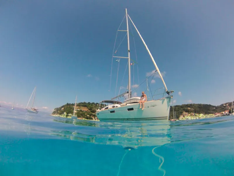 Exterior view of Sweet Alis, a Jeanneau Sun Odyssey 42DS sailboat at Municipal Unit of Lefkada, Greece