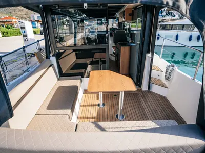Deck of Lili, a Nikhen Aquasun 34 Sedan motor yacht at Seget Donji, Croatia