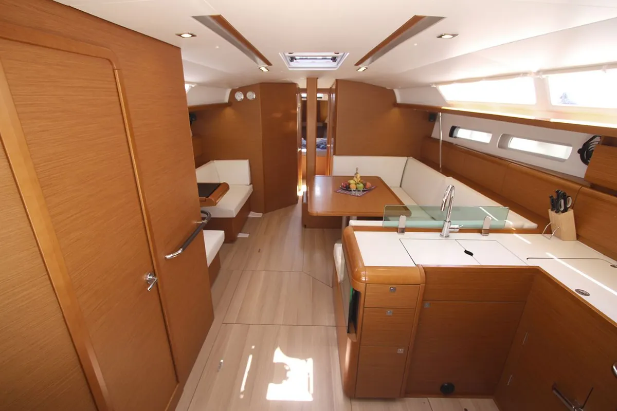 Salon of Kronos, a Jeanneau Sun Odyssey 449 sailboat at Lavreotiki Municipal Unit, Greece