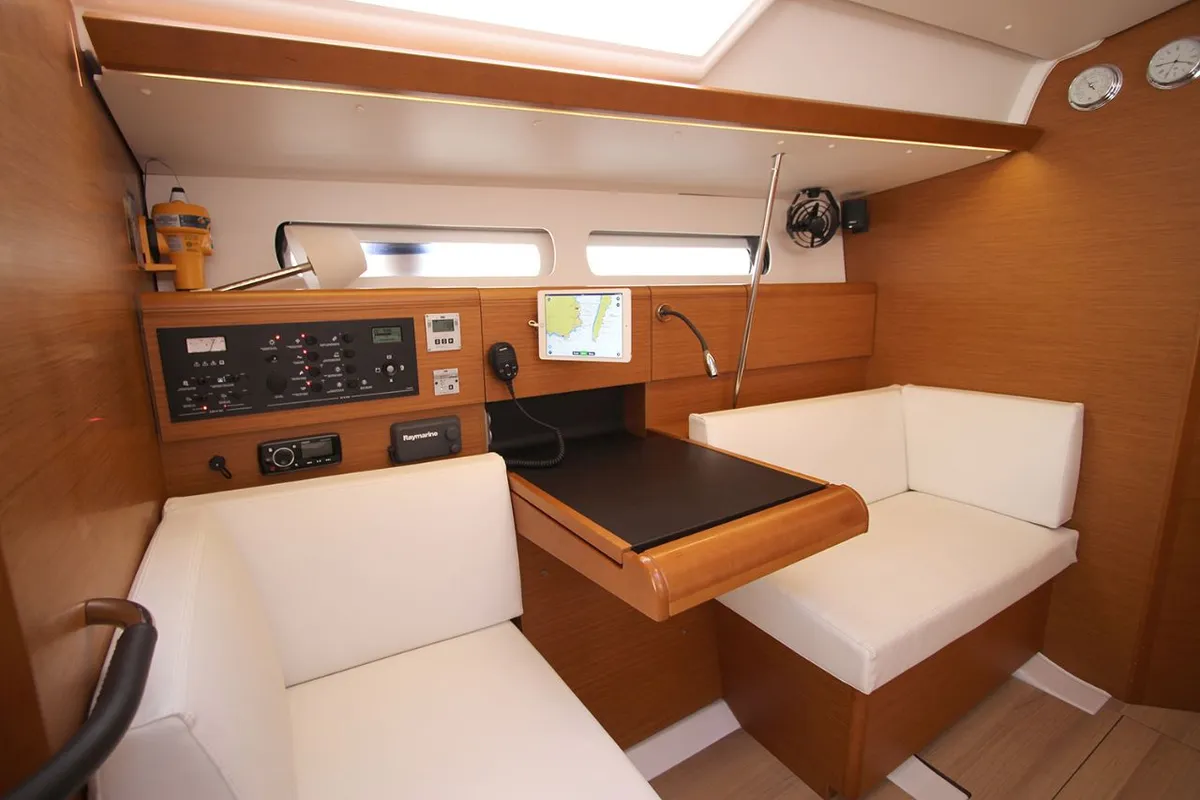 Salon of Kronos, a Jeanneau Sun Odyssey 449 sailboat at Lavreotiki Municipal Unit, Greece