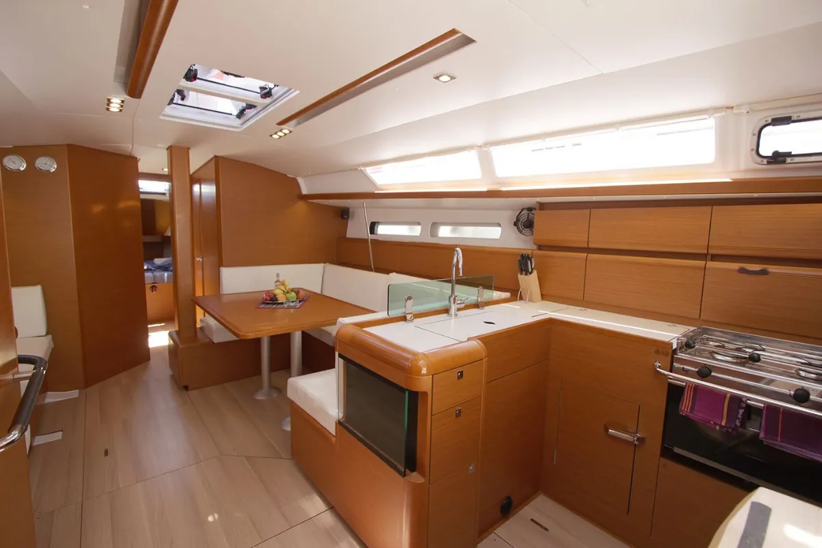 Galley of Kronos, a Jeanneau Sun Odyssey 449 sailboat at Lavreotiki Municipal Unit, Greece