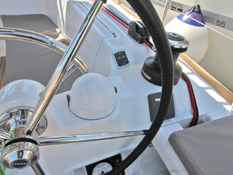 Cockpit of Kronos, a Jeanneau Sun Odyssey 449 sailboat at Lavreotiki Municipal Unit, Greece