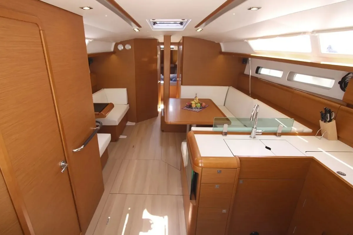 Salon of Kronos, a Jeanneau Sun Odyssey 449 sailboat at Lavreotiki Municipal Unit, Greece