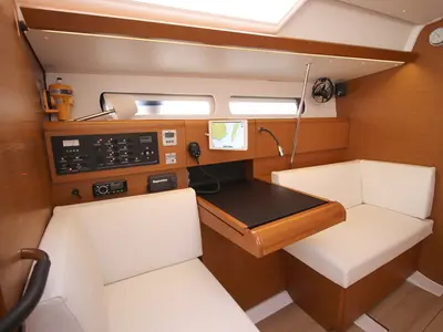 Salon of Kronos, a Jeanneau Sun Odyssey 449 sailboat at Lavreotiki Municipal Unit, Greece