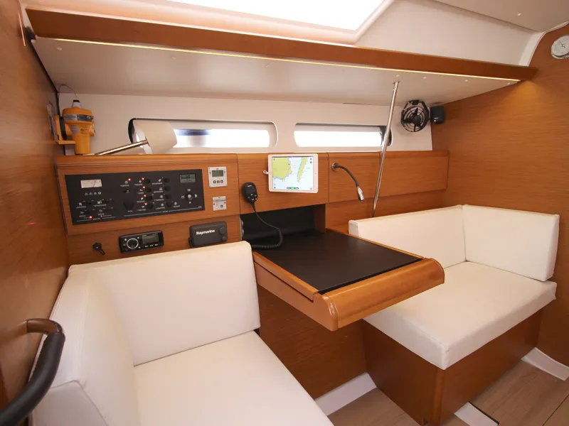 Salon of Kronos, a Jeanneau Sun Odyssey 449 sailboat at Lavreotiki Municipal Unit, Greece