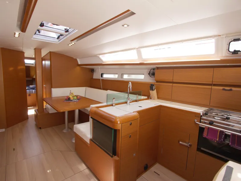 Galley of Kronos, a Jeanneau Sun Odyssey 449 sailboat at Lavreotiki Municipal Unit, Greece