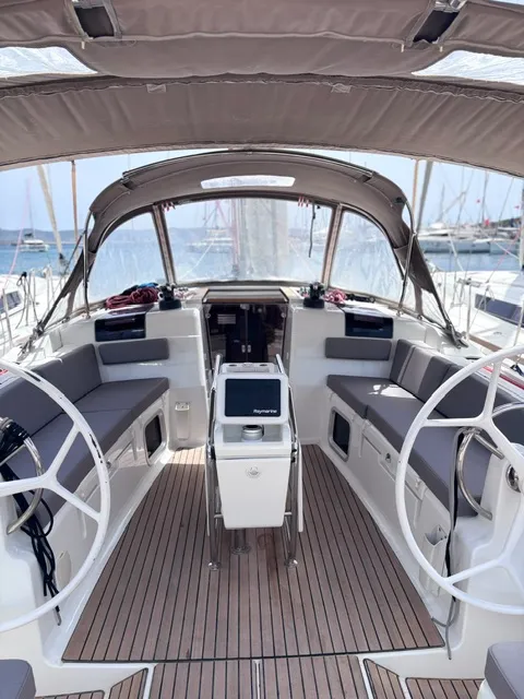 Kronos, a Jeanneau Sun Odyssey 449 sailboat at Lavreotiki Municipal Unit, Greece