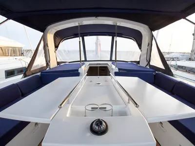 Cockpit of Tyche, a Beneteau Oceanis 46.1 sailboat at Rosignano Solvay, Italy