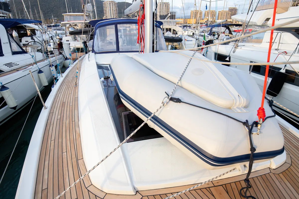 Deck of Tyche, a Beneteau Oceanis 46.1 sailboat at Rosignano Solvay, Italy