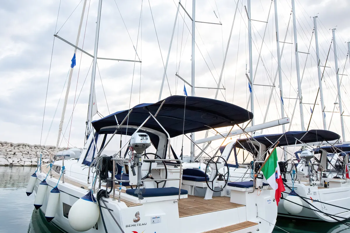 Exterior view of Tyche, a Beneteau Oceanis 46.1 sailboat at Rosignano Solvay, Italy