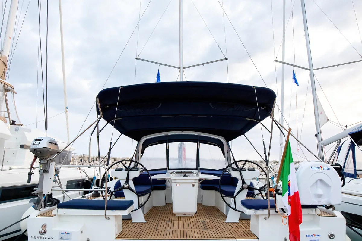 Exterior view of Tyche, a Beneteau Oceanis 46.1 sailboat at Rosignano Solvay, Italy