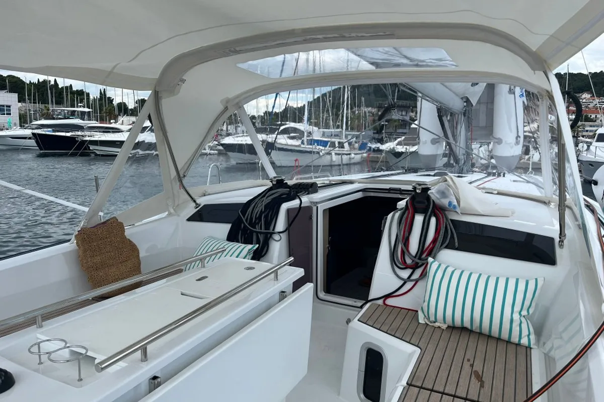 Deck of Cosmic Dancer, a Beneteau Oceanis 40.1 sailboat at Split, Croatia