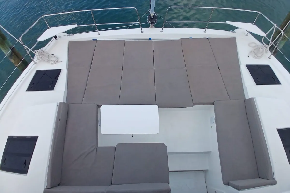 Deck of Ptarmigan, a Bali 4.4 catamaran at Central Abaco, Bahamas