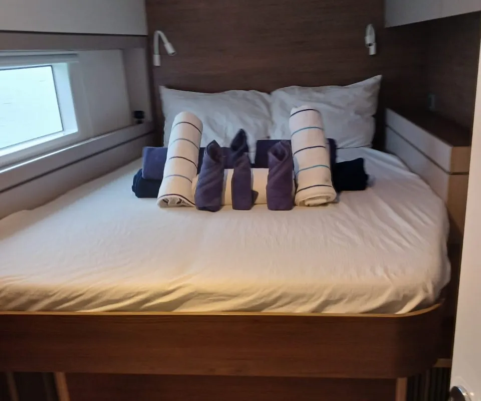 Cabin on Ptarmigan, a Bali 4.4 catamaran at Central Abaco, Bahamas