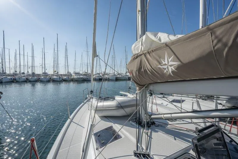 Exterior view of Almyra 440, a Jeanneau Sun Odyssey 440 sailboat at Marpissa, Greece