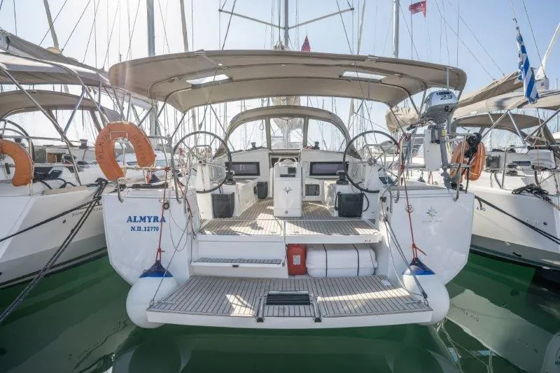 Exterior view of Almyra 440, a Jeanneau Sun Odyssey 440 sailboat at Marpissa, Greece