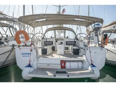 Cockpit of Almyra 440, a Jeanneau Sun Odyssey 440 sailboat at Marpissa, Greece