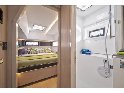 Cabin on Leopard 45, a catamaran at Roche Caiman, Seychelles