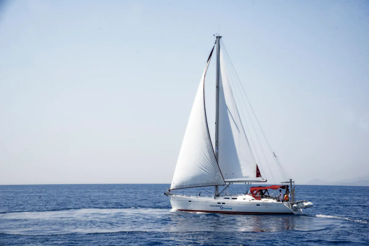 Exterior view of Vori, a Beneteau Oceanis Clipper 473 sailboat at Athens, Greece