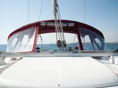Deck of Vori, a Beneteau Oceanis Clipper 473 sailboat at Athens, Greece