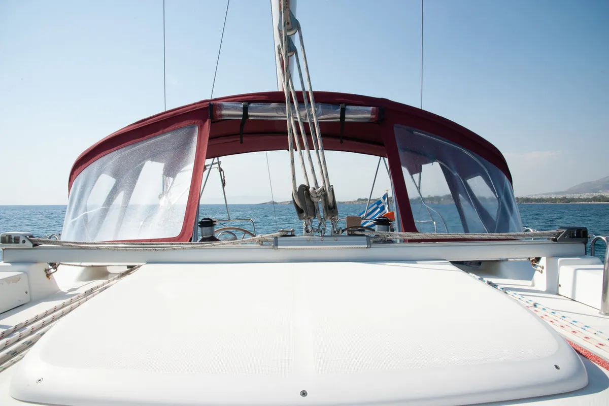 Deck of Vori, a Beneteau Oceanis Clipper 473 sailboat at Athens, Greece