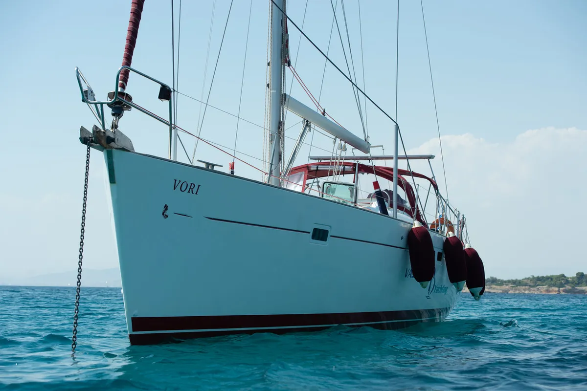Exterior view of Vori, a Beneteau Oceanis Clipper 473 sailboat at Athens, Greece