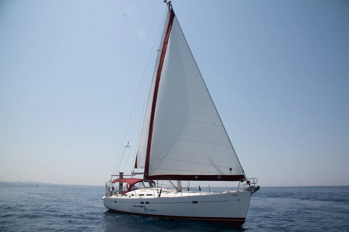 Exterior view of Vori, a Beneteau Oceanis Clipper 473 sailboat at Athens, Greece
