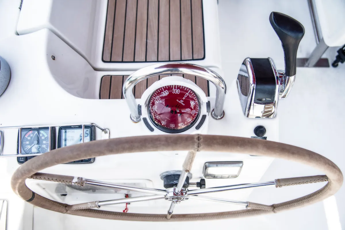 Cockpit of Vori, a Beneteau Oceanis Clipper 473 sailboat at Athens, Greece
