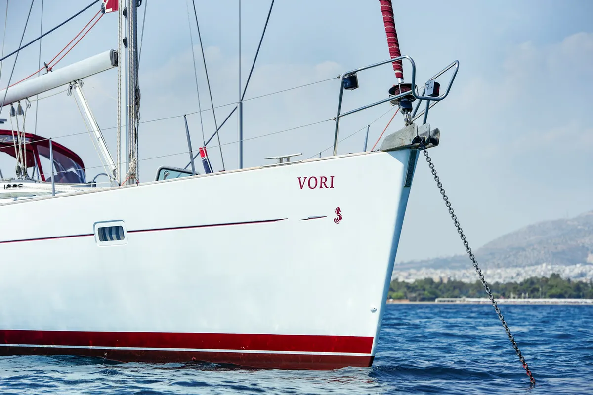 Exterior view of Vori, a Beneteau Oceanis Clipper 473 sailboat at Athens, Greece
