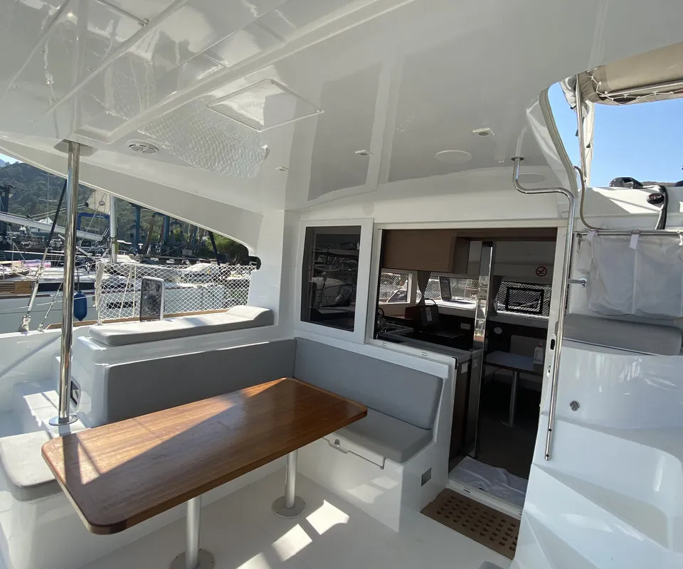 Deck of Falcon, a Lagoon 40 catamaran at Fethiye, Turkey